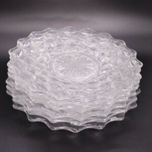 Vintage FOSTORIA Glass 7.75" Salad Plate American Clear Cube Pattern - Set Of 6